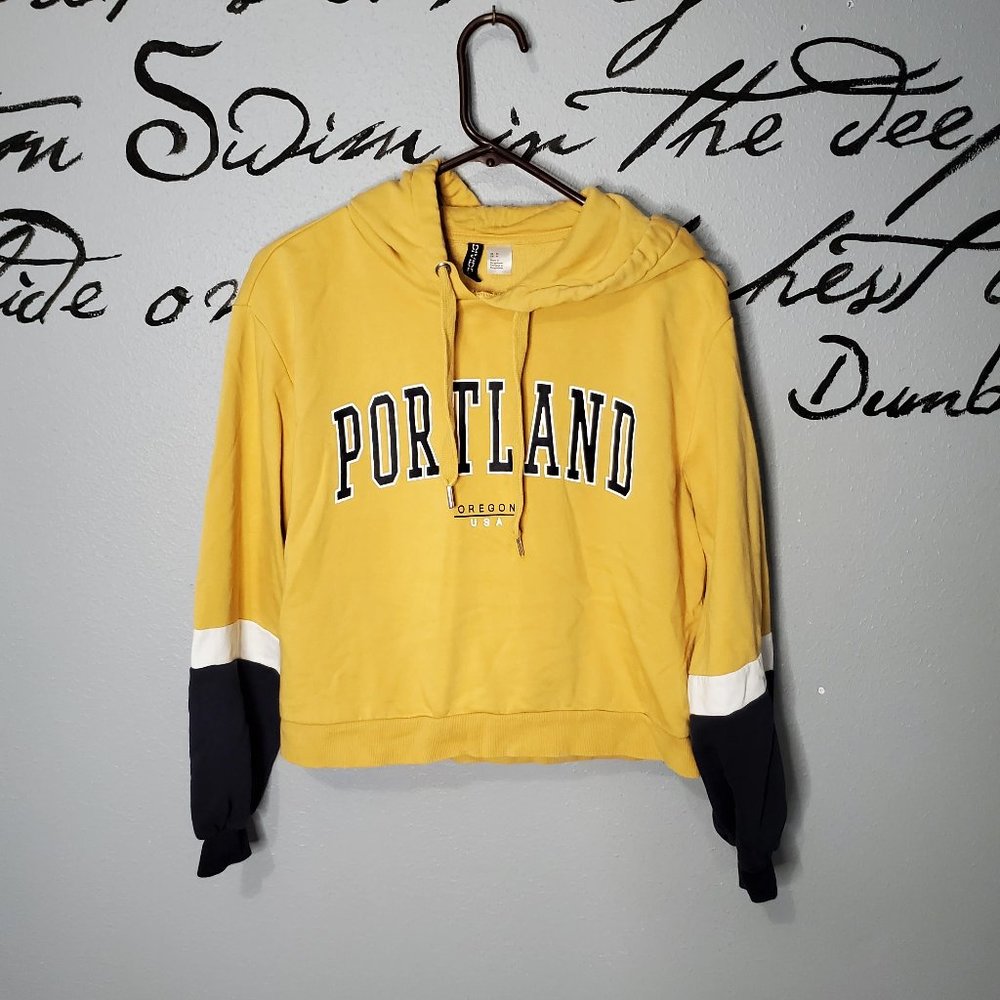 H&M Cropped Sweatshirt Hoodie, Yellow & Blue, PORTLAND, M